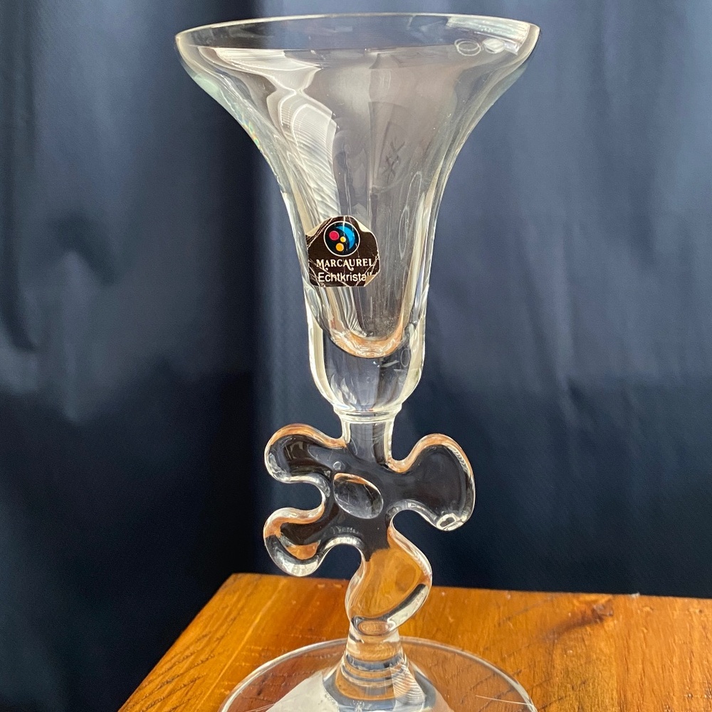 MARC AUREL Abstract Flower  Puzzle Stem 6" Art Crystal Candlestick Candle Holder